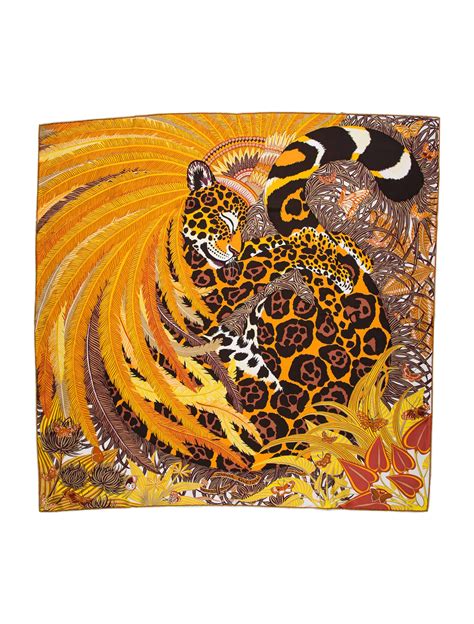 hermes jaguar quetzal|HERMES Silk Jaguar Quetzal Scarf 90 Bleu Jean Camel.